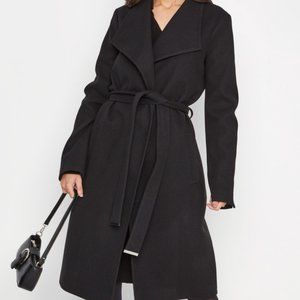 Long Tall Sally Tall Black Wrap Midi Coat, Size 8